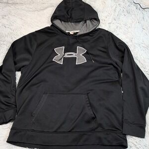 Under Armour Sweatshirt Mens 2XL Black Hoodie Pocket Loose Athletic Active